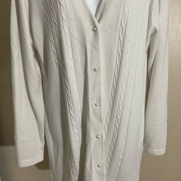 Victorias Secret Ivory Long Cardigan Sweater Gold Label Pearl Vintage Sz Medium - Picture 2 of 7